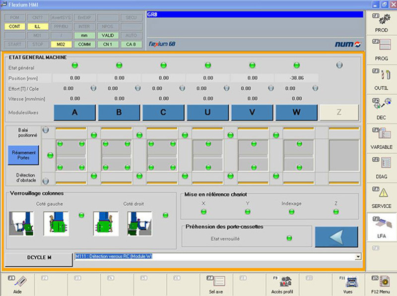 Nombreuses pages IHM nécessaires au contrôle de la machine. Nombreuses pages IHM nécessaires au contrôle de la machine.
