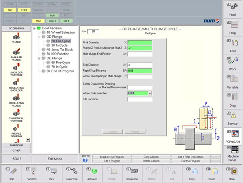 Vue de la cylindrique NUM meuler solutions CNC avec le package logiciel flexible appelé PCProCAM. Vue de la cylindrique NUM meuler solutions CNC avec le package logiciel flexible appelé PCProCAM.