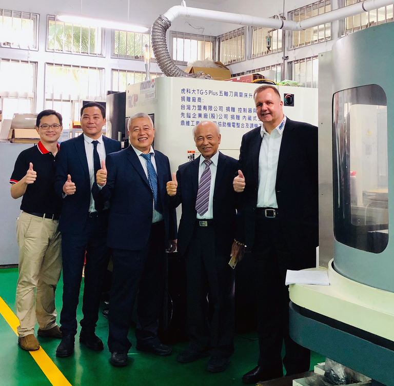 NUM has donated an advanced CNC system to Taiwan’s National Formosa University. Photo shows (Left to right): Dr. Neil Chen, Top Work’s AGM, who also teaches at the university, Oscar Cheng, Top Work’s GM, Wen-Ching Wong from Spindlex Technologies Co., Ltd, who donated the machine’s spindle, Tony Shu, President of Top Work, and Adrian Kiener, CSO Asia NUM