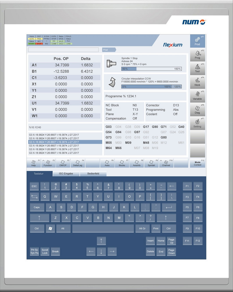 NUM - neues berührungsempfindlichen Bedienfeld mit Multi-Prozessor, unterstützt ein vollständig anpassbares HMI und eine virtuellen Tastatur.