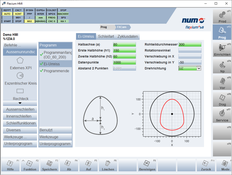 Ausschnitt der Eingabeseite für die Eiform